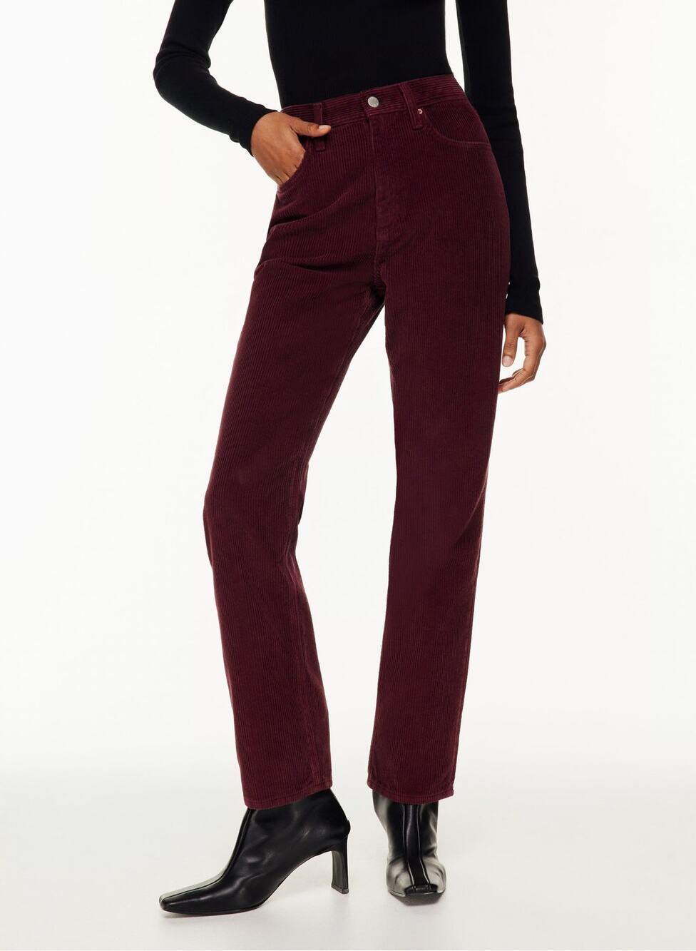 NWT Aritzia Denim Forum The Joni High Rise Loose Corduroy Pants 27 Burgundy